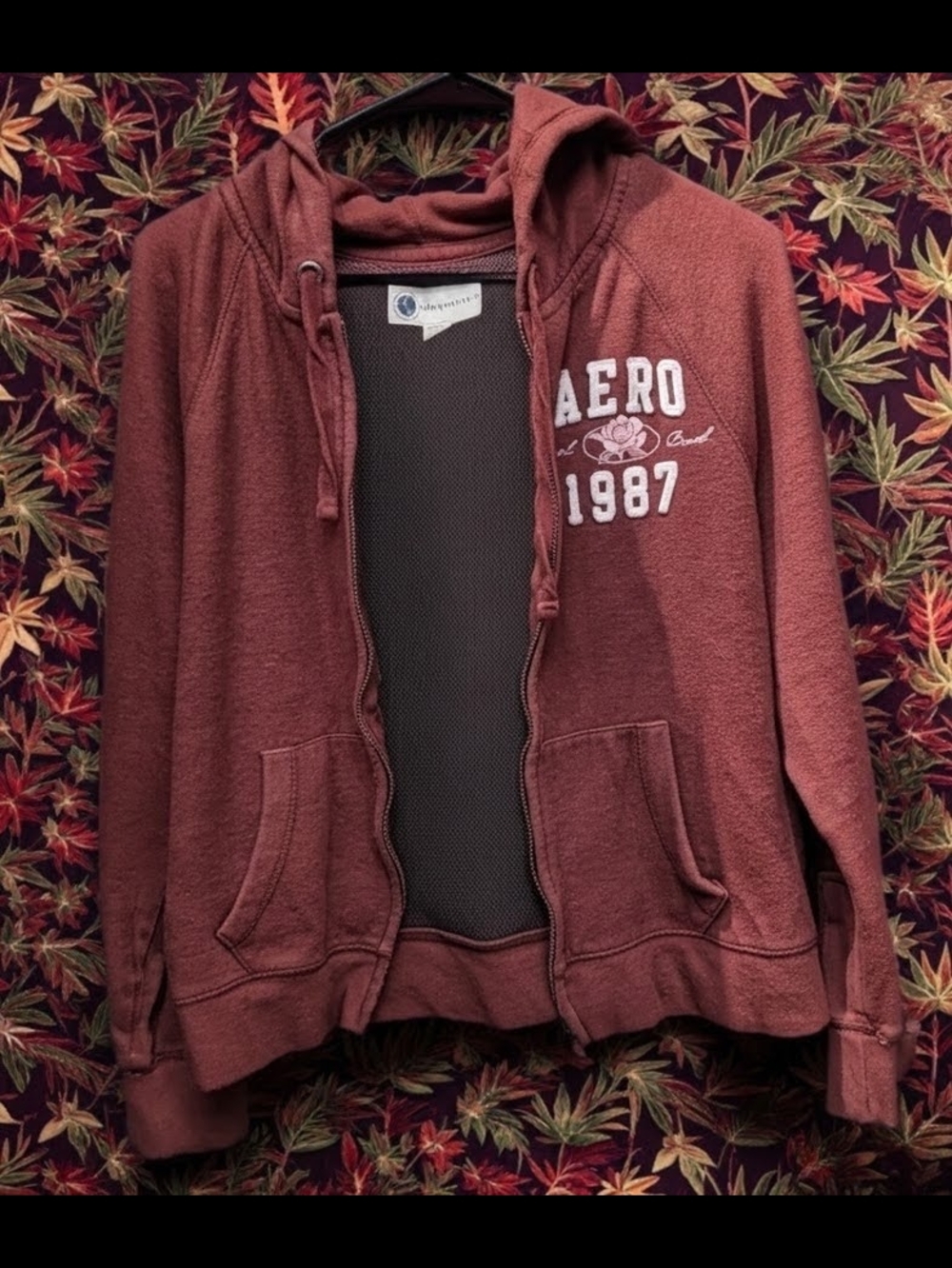 Aeropostale Women's Maroon Zip-Up Varsity Hoodie Jacket